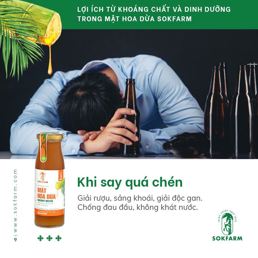 giải rượu bia với mật hoa dừa Sokfarm